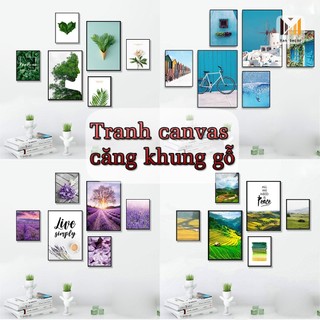 Bộ 6 tranh treo tường vải canvas khung gỗ