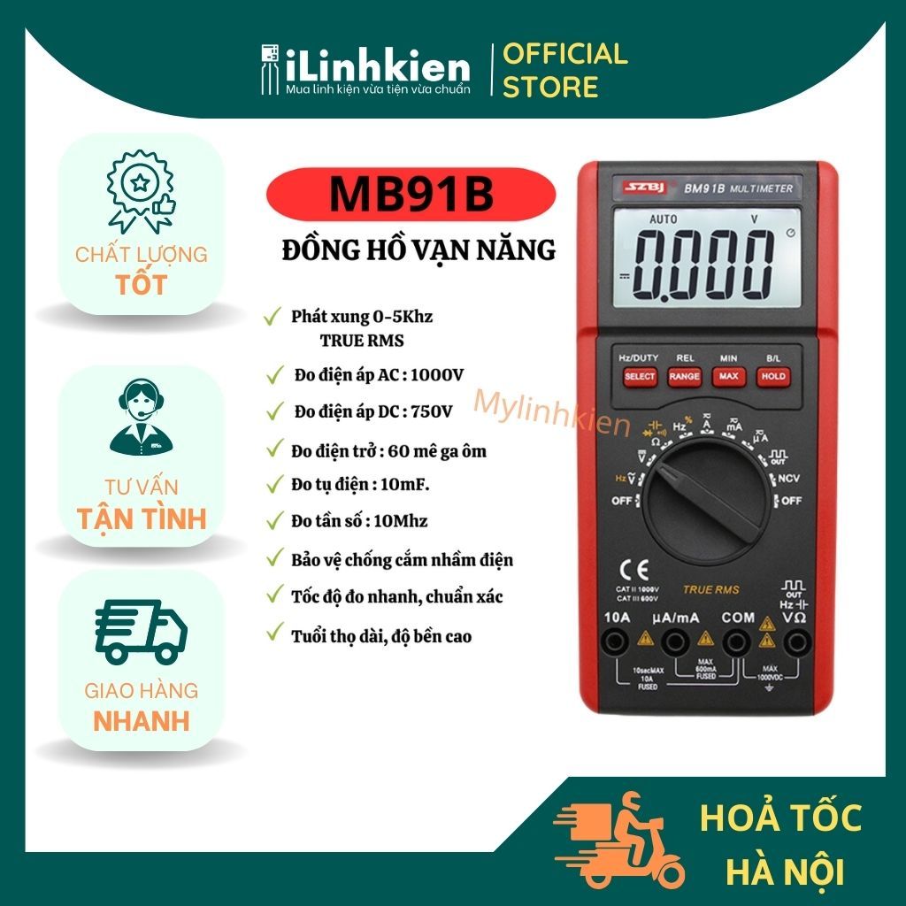 Đồng hồ vạn năng cao cấp đo điện BM91B chính hãng có phát xung tặng kèm que đo 20A.