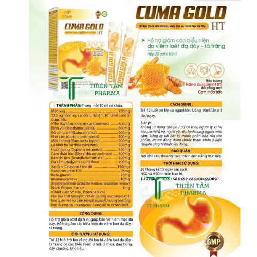 CUMAGOLD Gel dạ dày hỗ trợ giảm viêm loét dạ dày, giảm acid dịch vị, giảm đầy hơi sình bụng hộp 20 gói