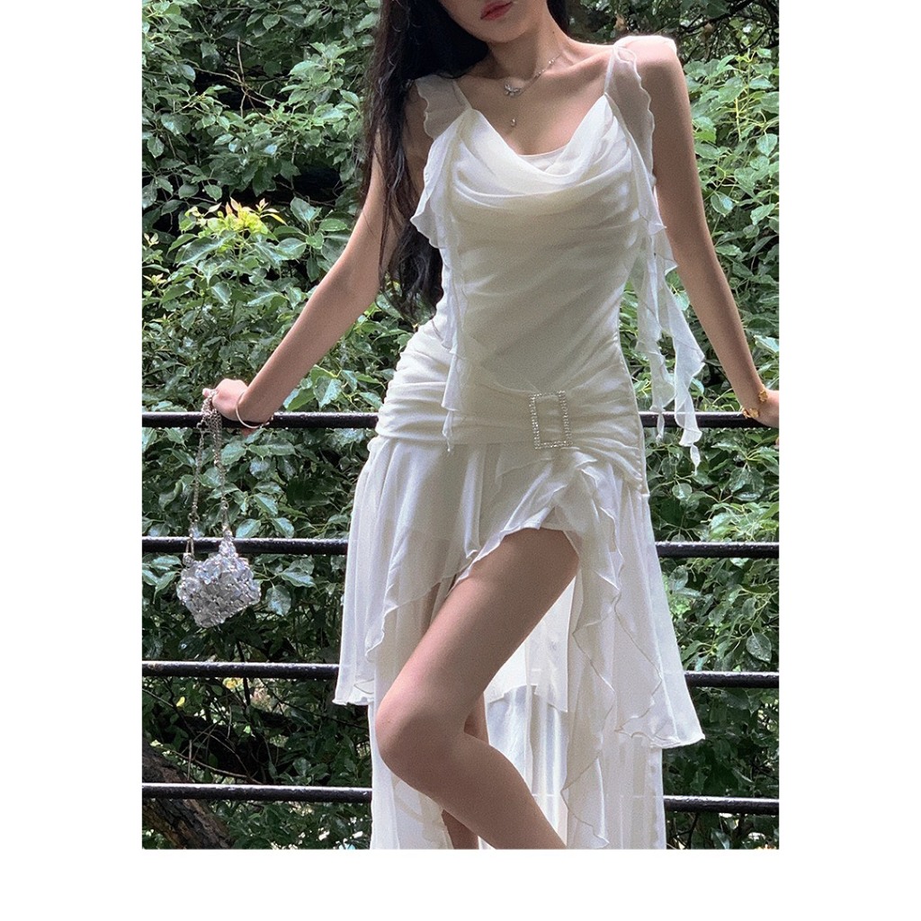 ĐẦM VOAN TRẮNG BÈO KÈM KHOEN EO