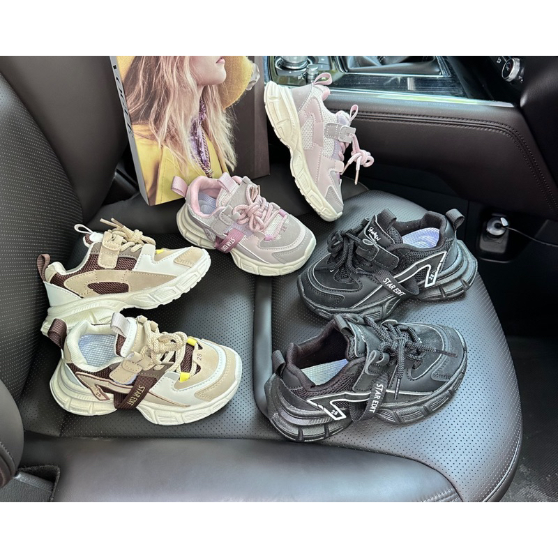 Giày thể thao btrai/gái 26-37 thiết kế năng động, sang trọng với 2 màu nâu và tím. Chất da phối lưới thoáng 7735