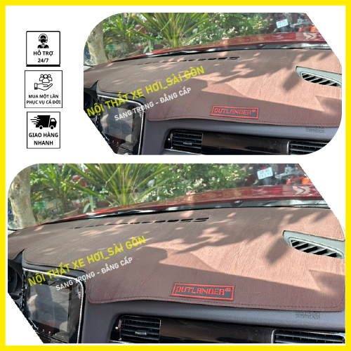 Thảm taplo xe Mitsubishi Outlander 2017 2018 2020 2021 2022 2023, thảm taplo che nắng da carbon, da vân gỗ, nhung cừu