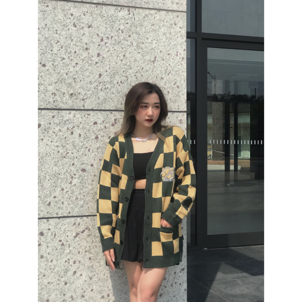 Áo Khoác Len Unisex GREEN CHECKERED CARDIGAN HADES Brand Chính Hãng