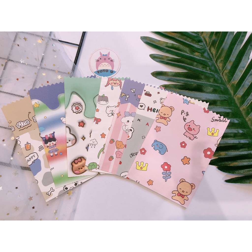 Set 10 túi giấy mini răng cưa 8x 12cm hoạt tiết dễ thương