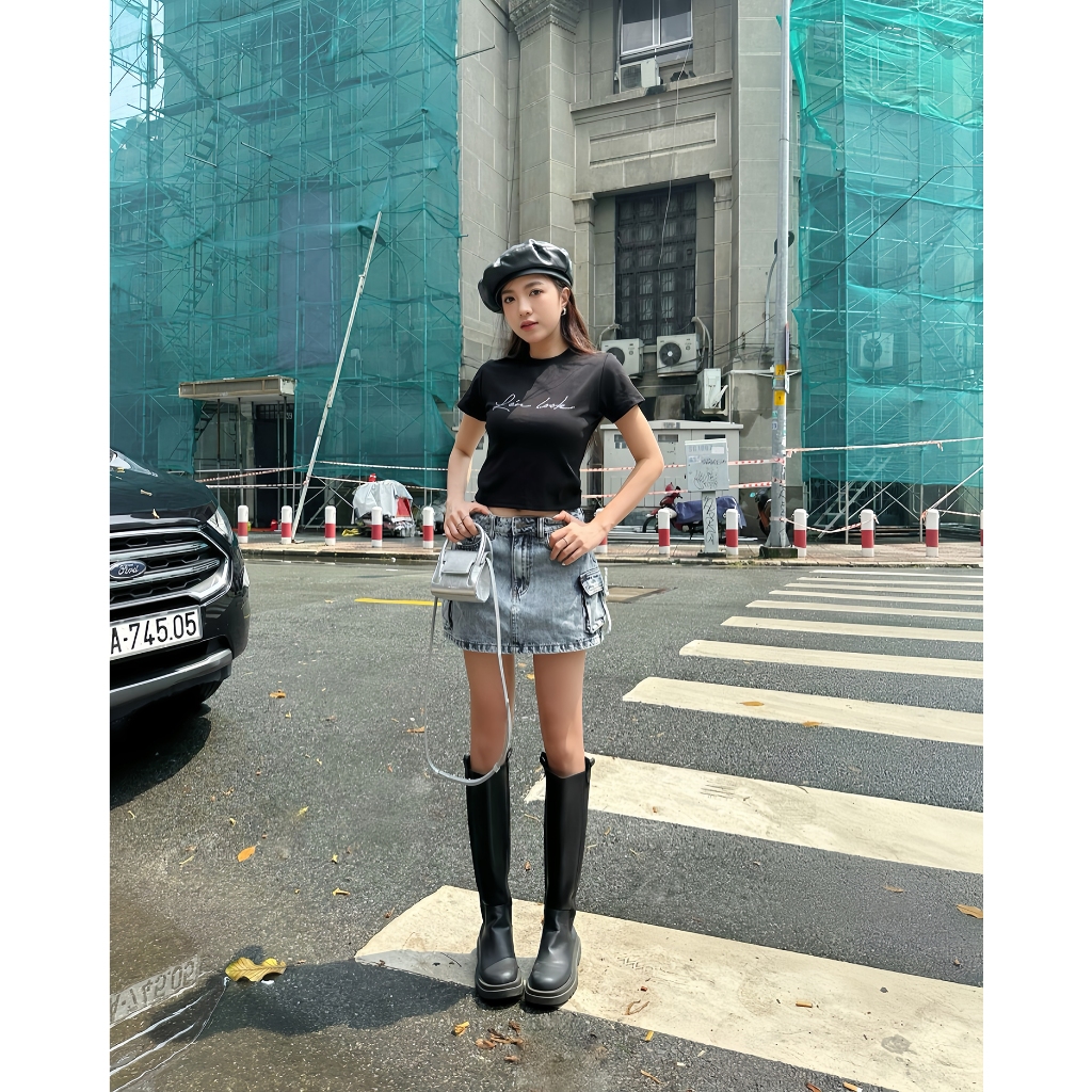 Chân váy jean nữ túi hộp khóa cài thời thượng MIEU - KO06