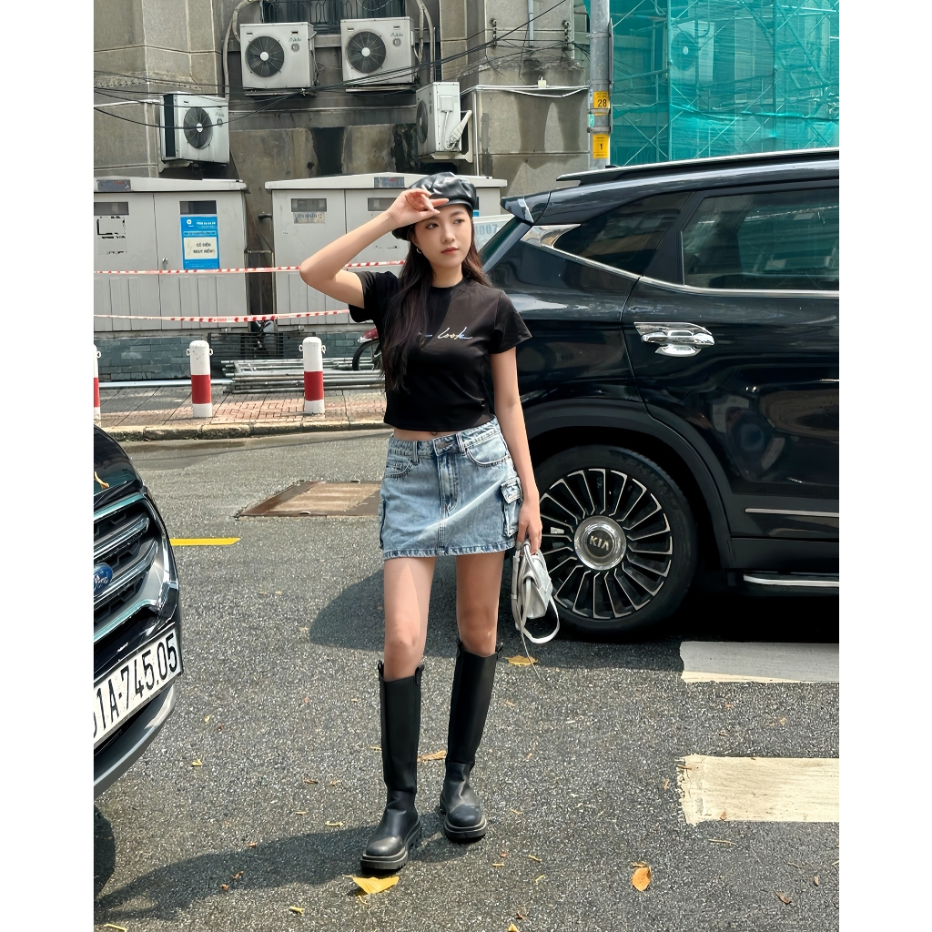 Chân váy jean nữ túi hộp khóa cài thời thượng MIEU - KO06