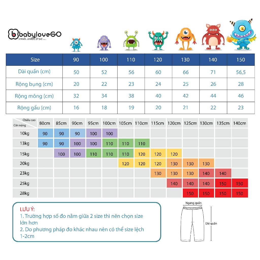 Quần bé trai BabyloveGO 2023 vải nỉ bông có size đại màu cho bé gái QN001