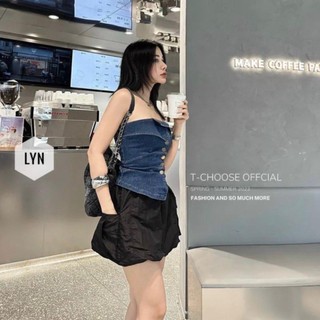 🍒🍒🍒áo ống jean đậm cúp ngực phối nút xinh xinh lyie mẫu hottrend 2023