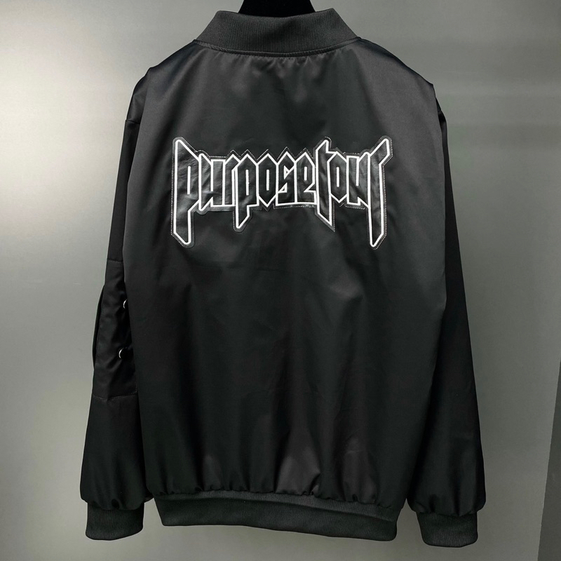 Áo Bomber Gió Nam Nữ CD Đen Thêu Chữ Fa Purpose Tour Sau Lưng Phối Túi Khoá Tay 2 Lớp Basic Cho Các Boy Phố