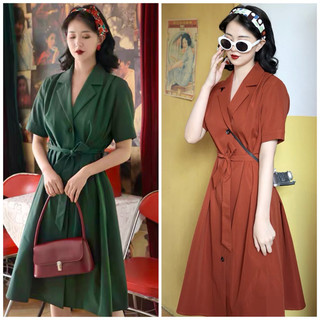 Đầm sơ mi cổ vest thắt eo 2 màu xuongvnxk vnxk