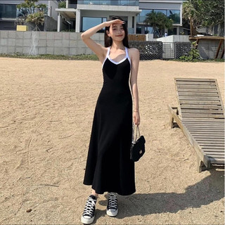 Florence - Đầm midi đen không phối viền trắng