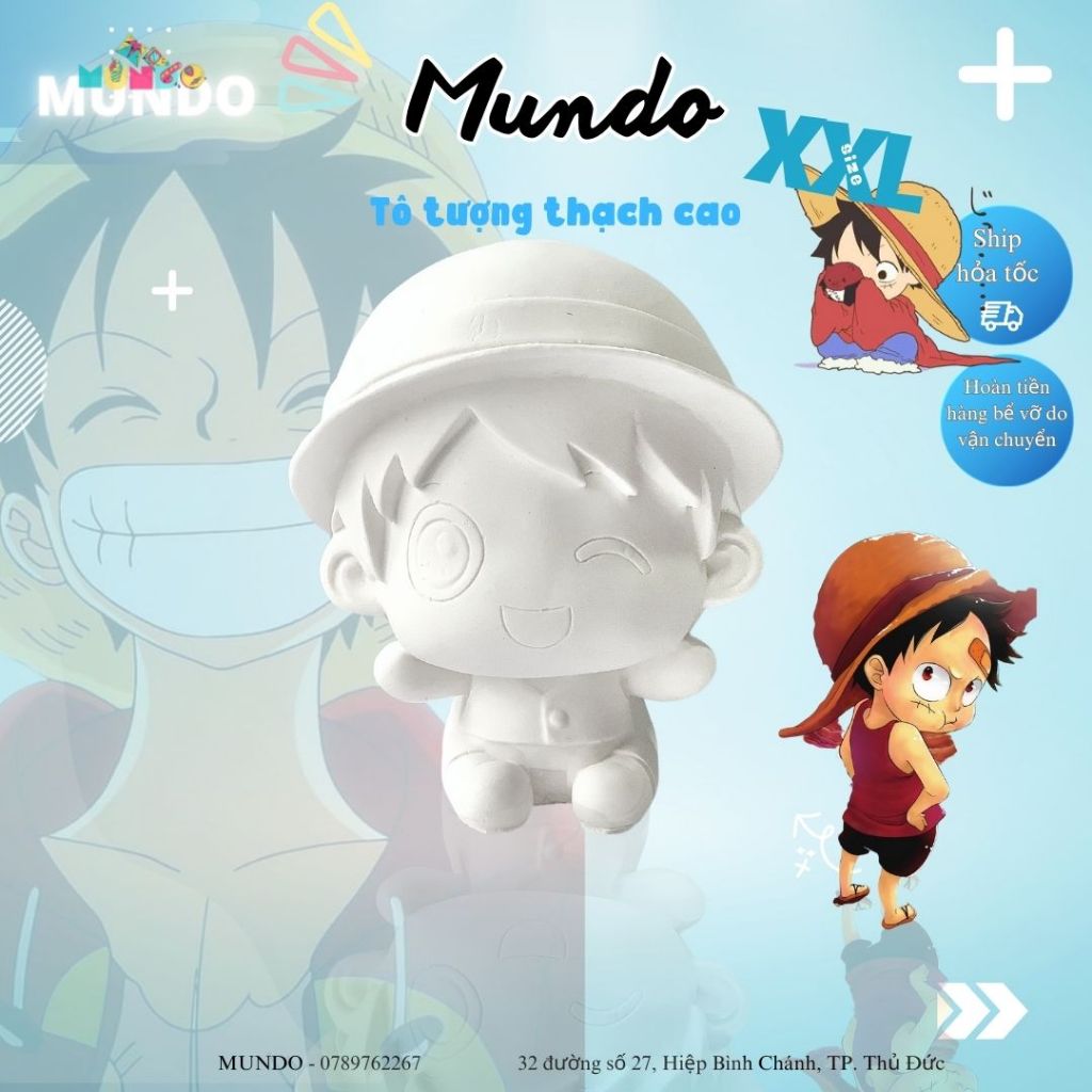 Tô Tượng Thạch Cao Luffy Chibi SIZE XXL,Tượng Thạch Cao One Piece, Vua Hải Tặc MUNDO