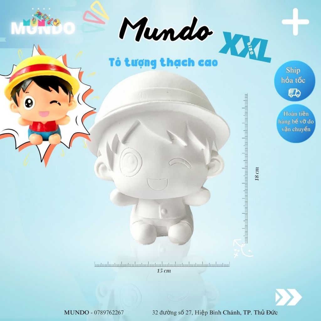 Tô Tượng Thạch Cao Luffy Chibi SIZE XXL,Tượng Thạch Cao One Piece, Vua Hải Tặc MUNDO