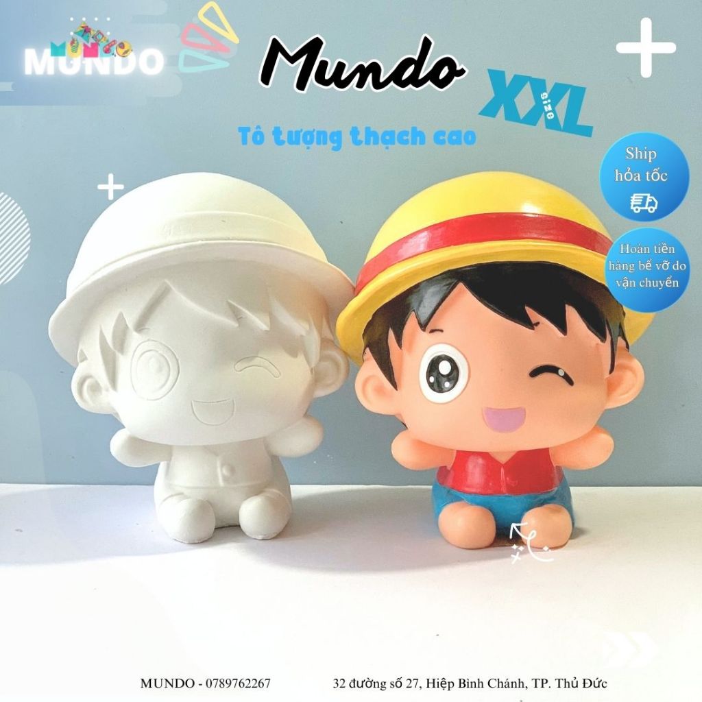 Tô Tượng Thạch Cao Luffy Chibi SIZE XXL,Tượng Thạch Cao One Piece, Vua Hải Tặc MUNDO