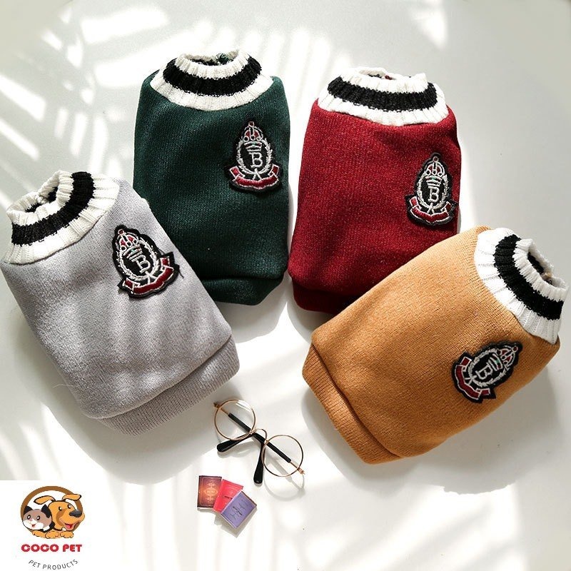 Áo Len Cho Chó Mèo - Áo Len Ba Lỗ Phong Cách Học Bá Trường Quốc Tế Cho Chó mèo Thú Cưng