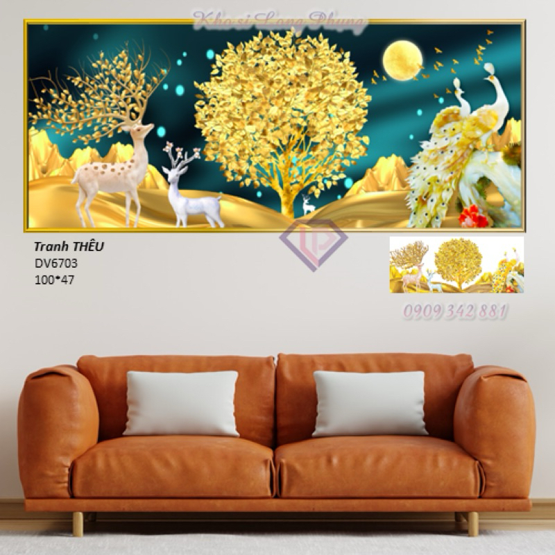 Tranh thêu chữ thập cao cấp Gia đình HƯU TÀI LỘC Dv6703 ( 100x47 cm) chưa thêu