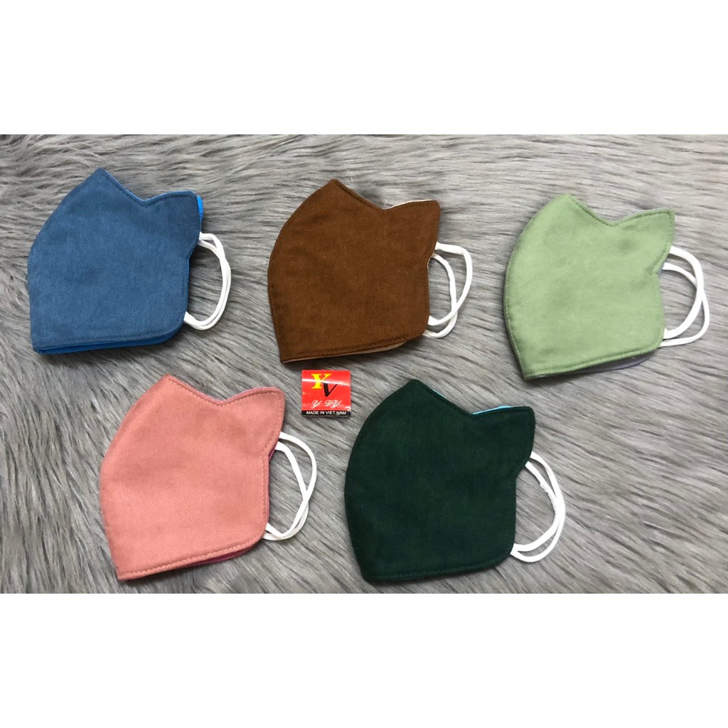 HCM]Combo 5 khẩu trang vải nhung , có tai mèo , khẩu trang vải 2 mặt nhung và lưới mè ,thương hiệu Ý Vy , bảo đảm giao đ