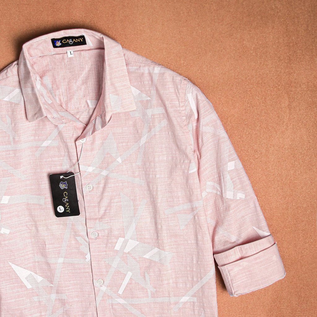 Áo sơ nam tay dài họa tiết chìm CASANY vải Kate Lụa màu HỒNG chủ đạo – Tuấn Tú Rạng Ngời
