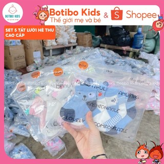 Set 5 tất lưới hè thu cao cấp cổ cao cho bé botibo kids