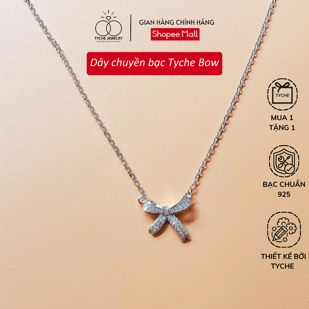 Dây chuyền bạc Tyche bow, vòng cổ nữ hình cái nơ đính đá xinh xắn, sang trọng nơ tiểu thư nạm đá cao cấp Tyche Jewelry