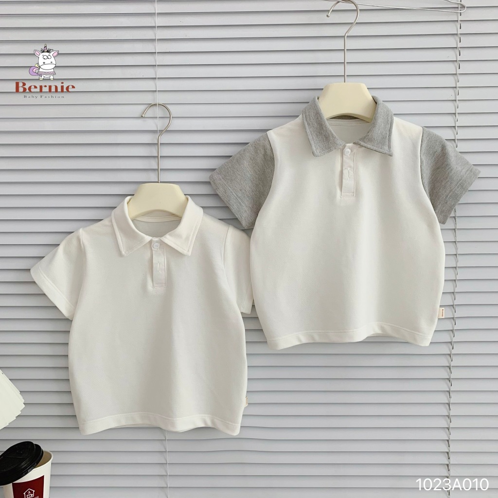 Áo cộc tay bé trai bé gái có cổ phối tay thanh lịch Bernie - Áo Polo cho bé từ 9-23kg- 1023A010