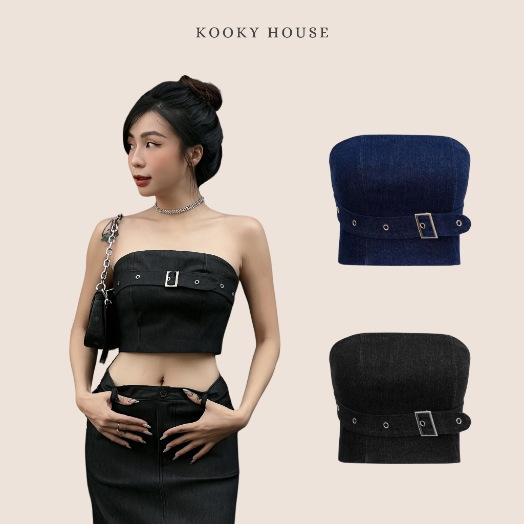 KOOKY HOUSE - ÁO JEANS CROP - Áo croptop jeans thiết kế trendy, cá tính
