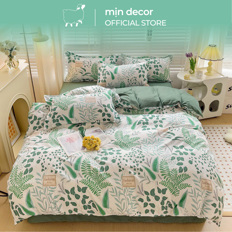 Bộ Chăn Ga Gối Cotton 3D Mịn Decor Họa Tiết Hoa Lá Kích Thước 1m2 1m4 1m6 1m8 2m 2m2 Không Kèm Ruột