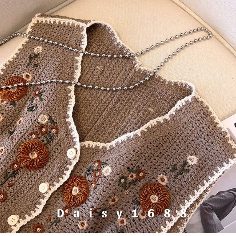 Sẵn - Áo Gile Len Khoác Cadigan Hoạ Tiết Thêu Hoa Mùa Thu Daisy1688