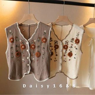 Sẵn - Áo Gile Len Khoác Cadigan Hoạ Tiết Thêu Hoa Mùa Thu Daisy1688