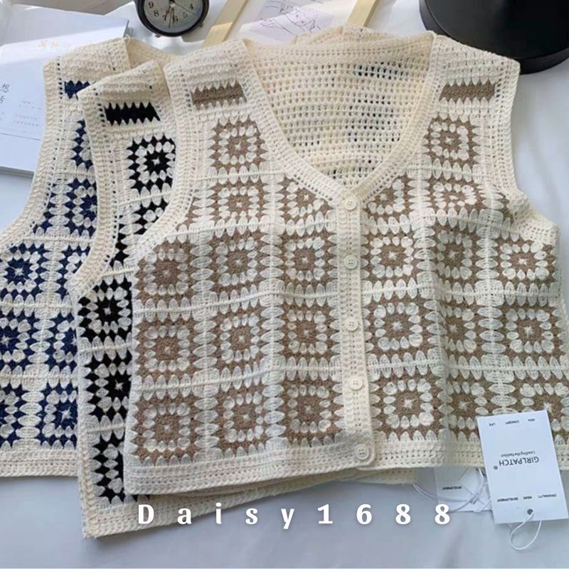 Sẵn - Áo Gile Len Khoác Cadigan Hoạ Tiết Thêu Hoa Mùa Thu Daisy1688