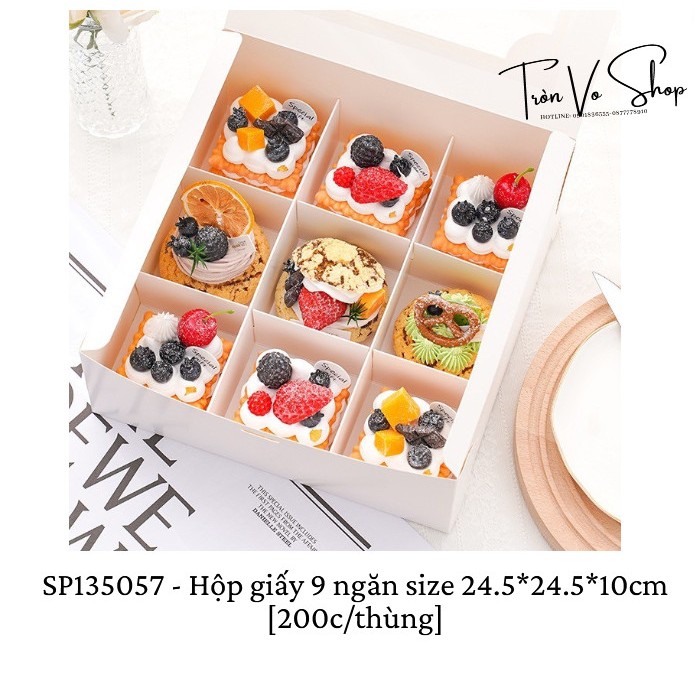 Hộp cupcake giấy 9 ngăn -👉Hộp không kèm ruy băng -