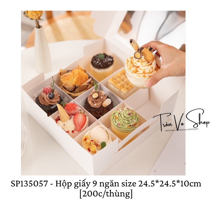Hộp cupcake giấy 9 ngăn -👉Hộp không kèm ruy băng -