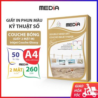 Giấy in màu media 2 mặt couche bóng a4 260gsm 50 tờ, couche glossy inkjet paper giấy in ảnh