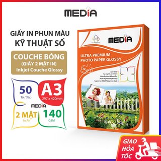 Giấy in màu media 2 mặt couche bóng a3 140gsm 50 tờ, couche glossy inkjet paper giấy in ảnh