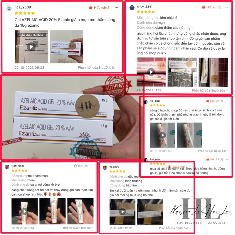 Gel AZELAIC ACID 20% Ezanic giảm mụn mờ thâm sáng da 15g