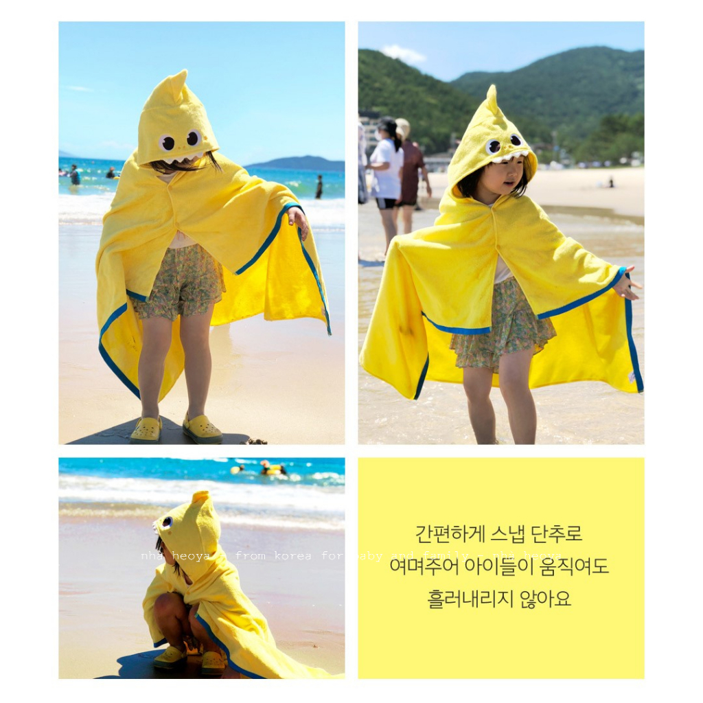 KHĂN CHOÀNG KHĂN TẮM CÓ MŨ HÌNH BABYSHARK PINKFONG DÀNH CHO BÉ