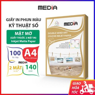 Giấy in màu media 2 mặt mờ a4 140gsm 100 tờ, inkjet paper matte giấy in phun màu giấy in ảnh