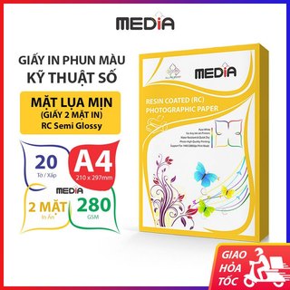 Giấy In Ảnh Media 2 Mặt Lụa Mịn A4 (21x30) 280gsm 20 Tờ, RC Photo Paper Giấy Ảnh Cao Cấp Giấy In Màu