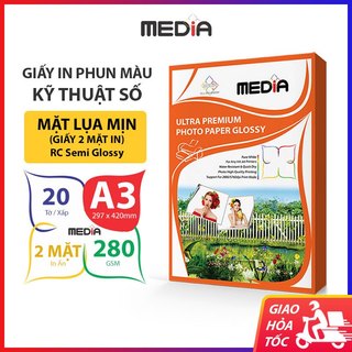 Giấy in ảnh media 2 mặt lụa mịn a3 280gsm 20 tờ, rc photo paper semi glossy giấy in phun màu