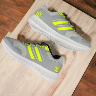 Giày thể thao sneaker nam nữ xám xanh chuối - xám sọc đen