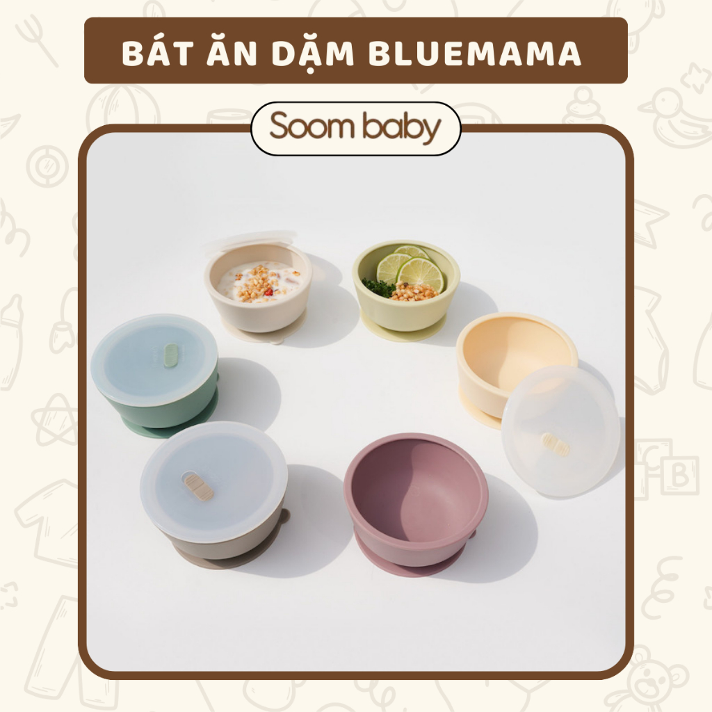 Bát ăn dặm cho bé Bluemama silicon Hàn Quốc, nhập khẩu chính hãng có tem phụ