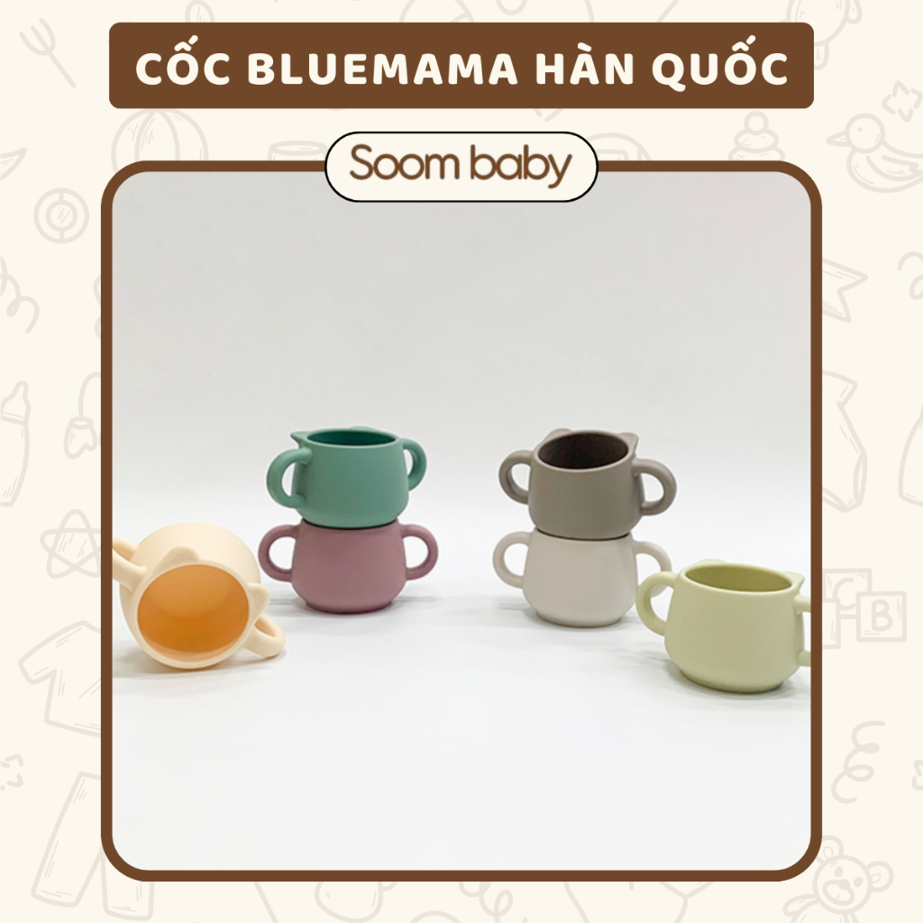 Cốc uống nước cho bé Bluemama silicone Hàn Quốc, nhập khẩu chính hãng có tem phụ