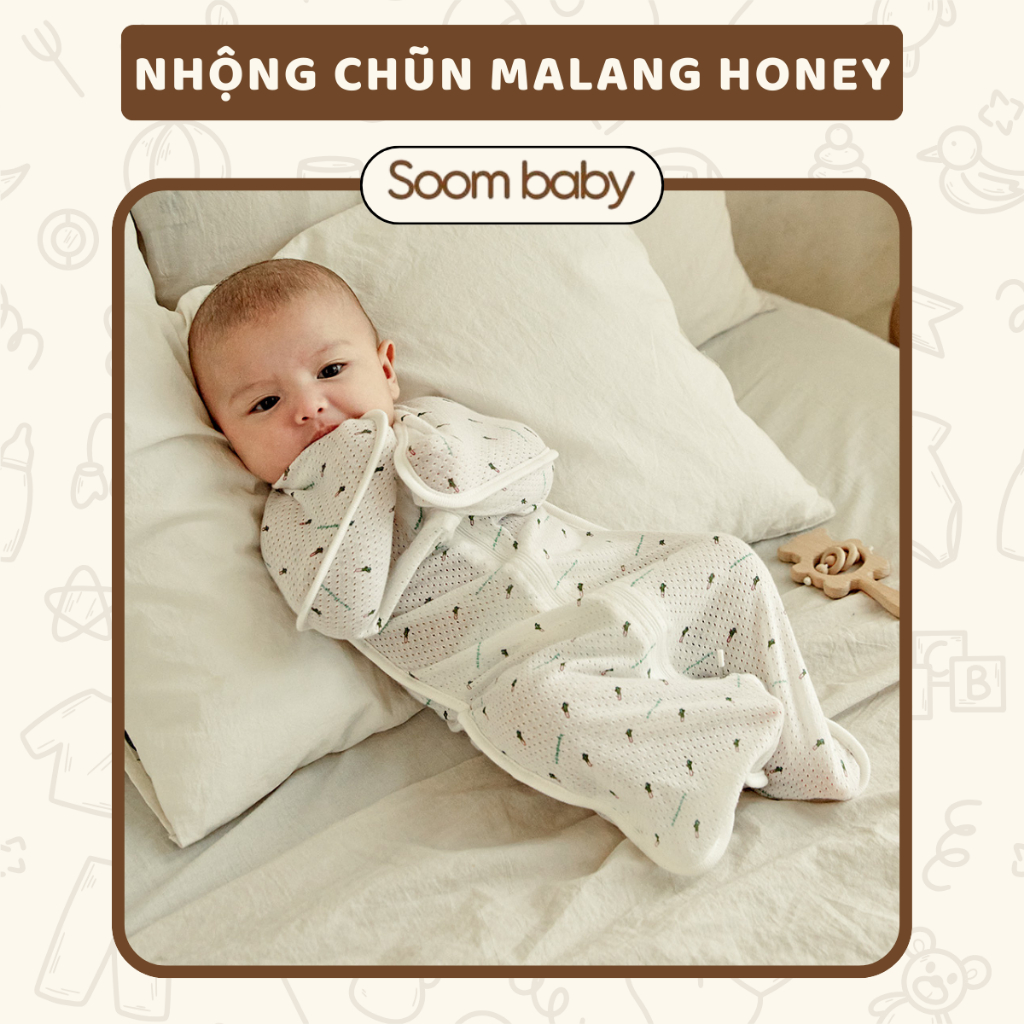 Nhộng chũn Malang Honey vải mesh thoáng khí co giãn giúp bé ngủ ngon, túi ngủ cho bé hàng chính hãng
