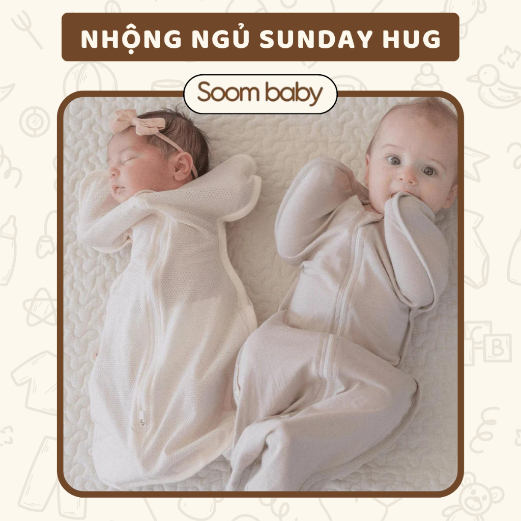 Nhộng ngủ Sunday Hug Hàn Quốc, nhộng chũn túi ngủ vải mesh chất cotton tự nhiên có lỗ thoáng khí giúp bé ngủ ngon
