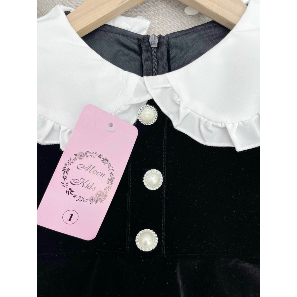 Váy Bé gái- Váy nhung bé gái dài tày cổ bèo cho bé từ 8kg đến 20kg