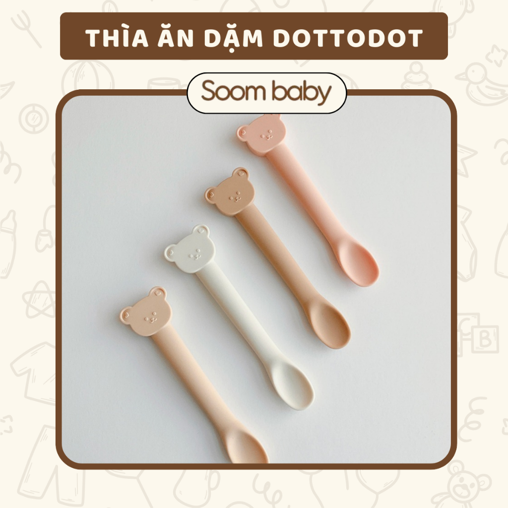 Thìa ăn dặm silicon cho bé Dottodot Hàn quốc kèm hộp đựng