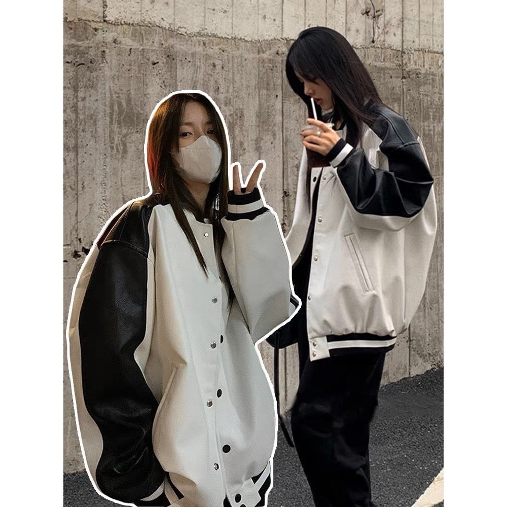 Áo Khoác Nam Nữ, Áo Khoác Da Bomber Trắng phối Tay Hàng QCCC