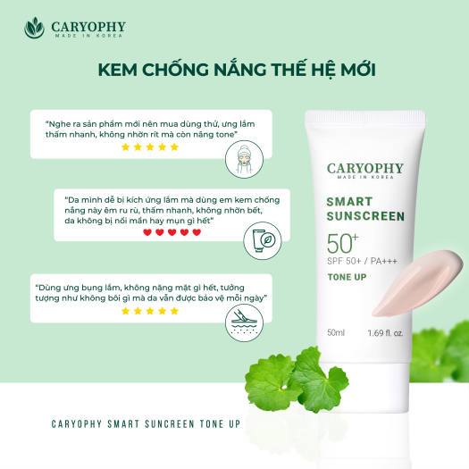 Combo 2 Kem chống nắng da mụn CARYOPHY Smart Tone Up Sunscreen SPF50+/PA++++ 50ml Chính Hãng-Shop Mĩ Phẩm