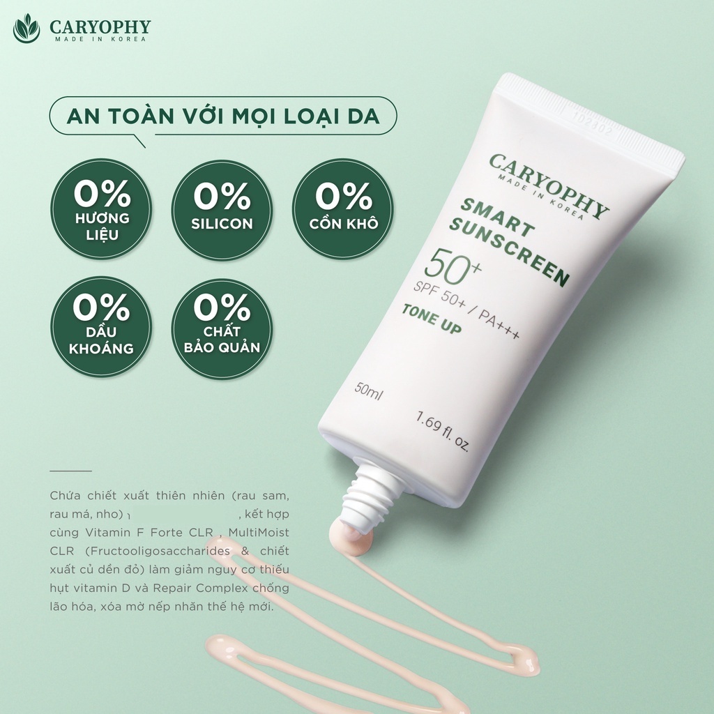 Combo 2 Kem chống nắng da mụn CARYOPHY Smart Tone Up Sunscreen SPF50+/PA++++ 50ml Chính Hãng-Shop Mĩ Phẩm