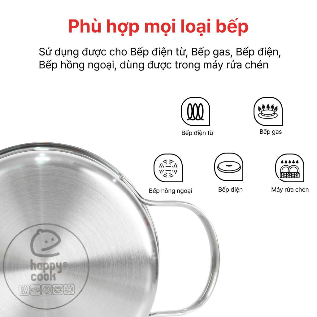 Bộ nồi Inox cao cấp 3 lớp đáy liền Noble, HAPPYCOOK